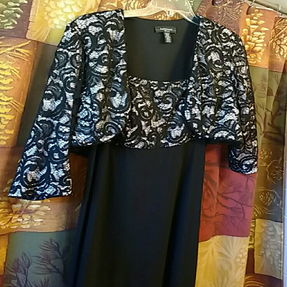 White & Black Sequin and Lace Gown with Bolero